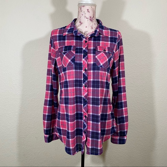 Passport sz:L Pink Plaid Button Down Top Long Sleeve - Picture 2 of 14